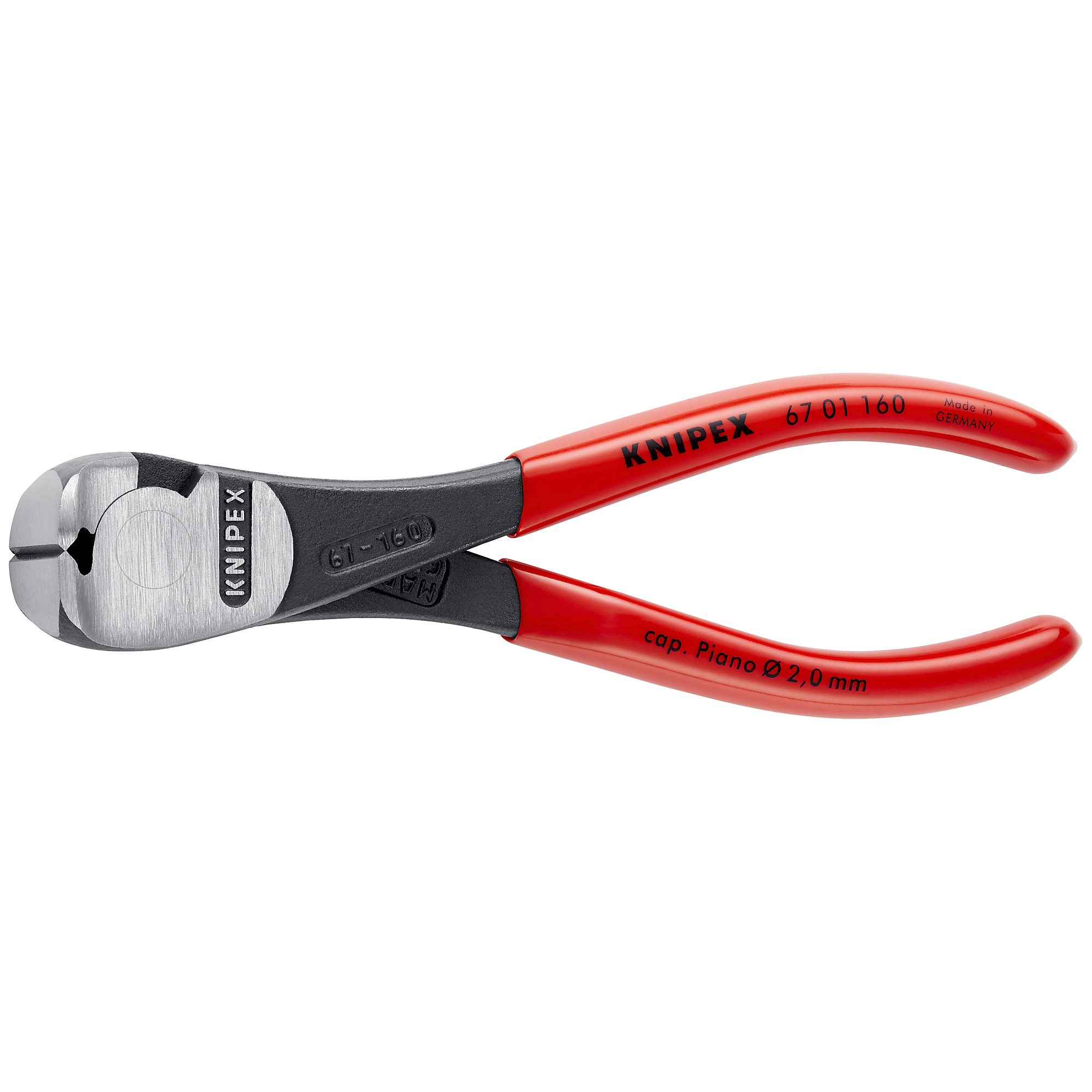 KNIPEX, Hi Lev End Cutting Nippers, Plastic Coating 6.25in., Pieces (qty.) 1 Material Chrome Vanadium, Jaw Capacity 0.172 in, Model# 67 01 160